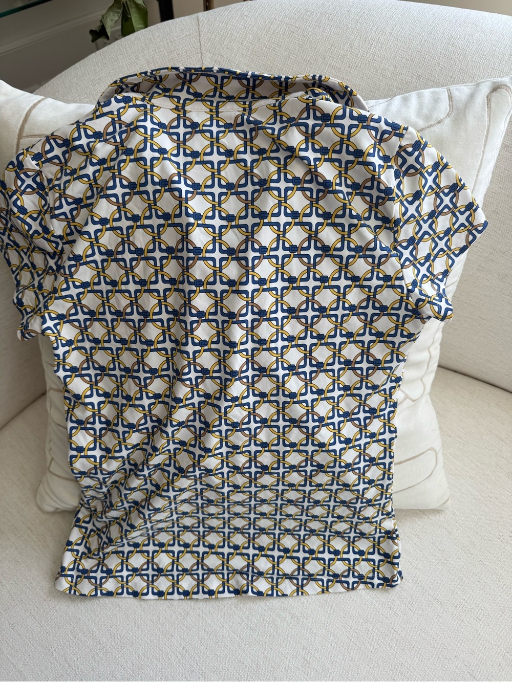 J. McLaughlin White Polo with Navy & Mustard Chain Link Print - Picture 4 of 4